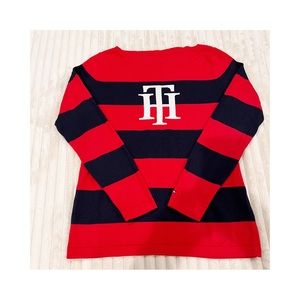 Tommy Hilfiger Navy & Red Striped Boatneck Pullover Sweater Women’s Size Large